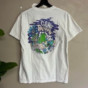 A-Lab Gone Trippin Frog Mushrooms White Graphic T-Shirt Mens Medium Retro Y2K